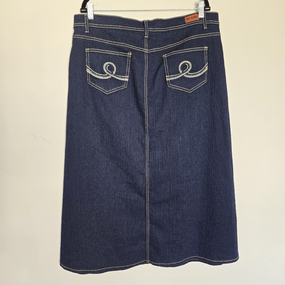 Elegant Dark Blue Denim Midi Skirt - Picture 6 of 12